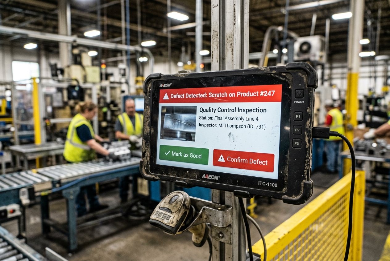 Worker checking tablet notification